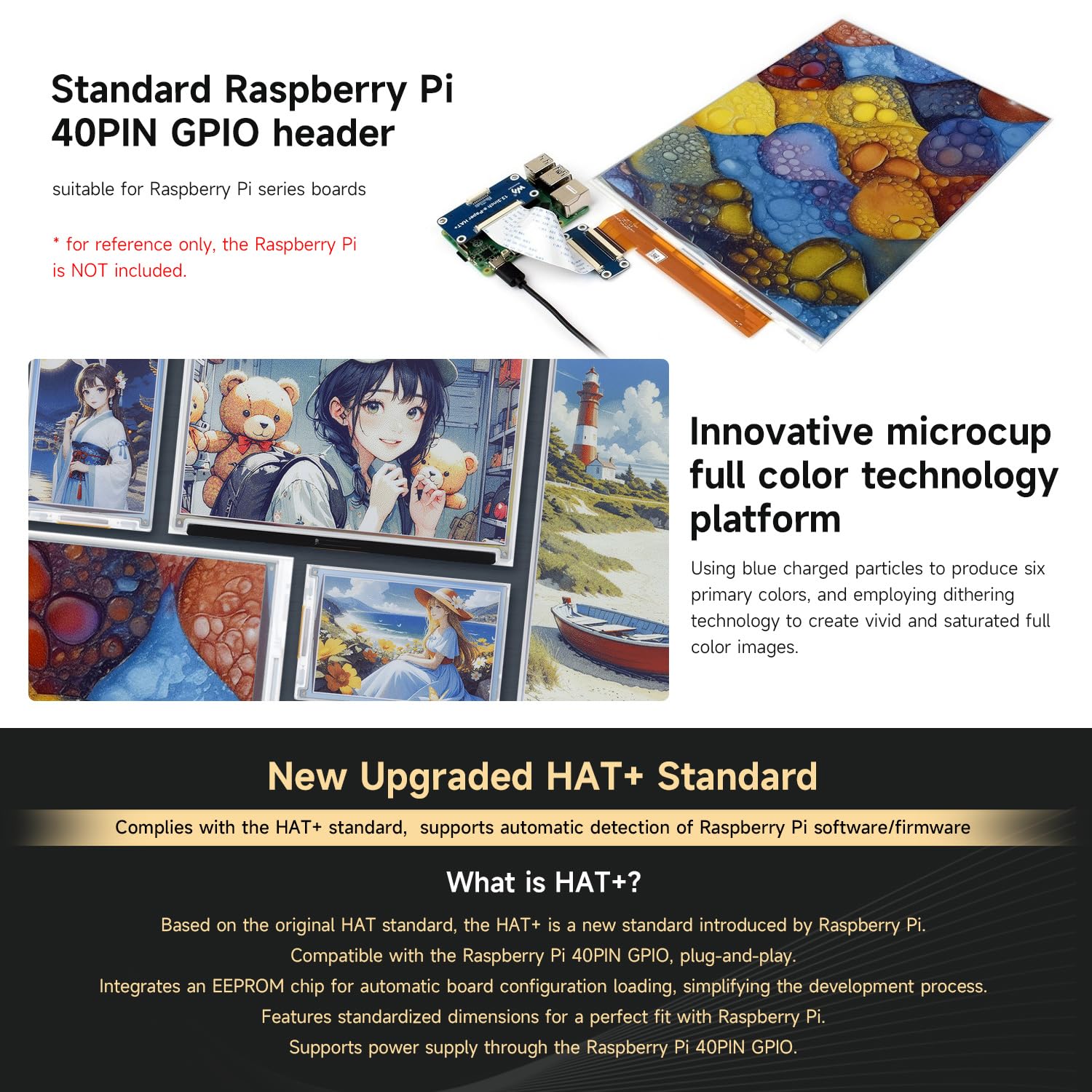 Waveshare 13.3inch E Ink Spectra 6 (E6) Full Color E-Paper Display with Hat+ Standard Driver Hat, 1600x1200 Pixels, SPI Communication, E-Ink Display