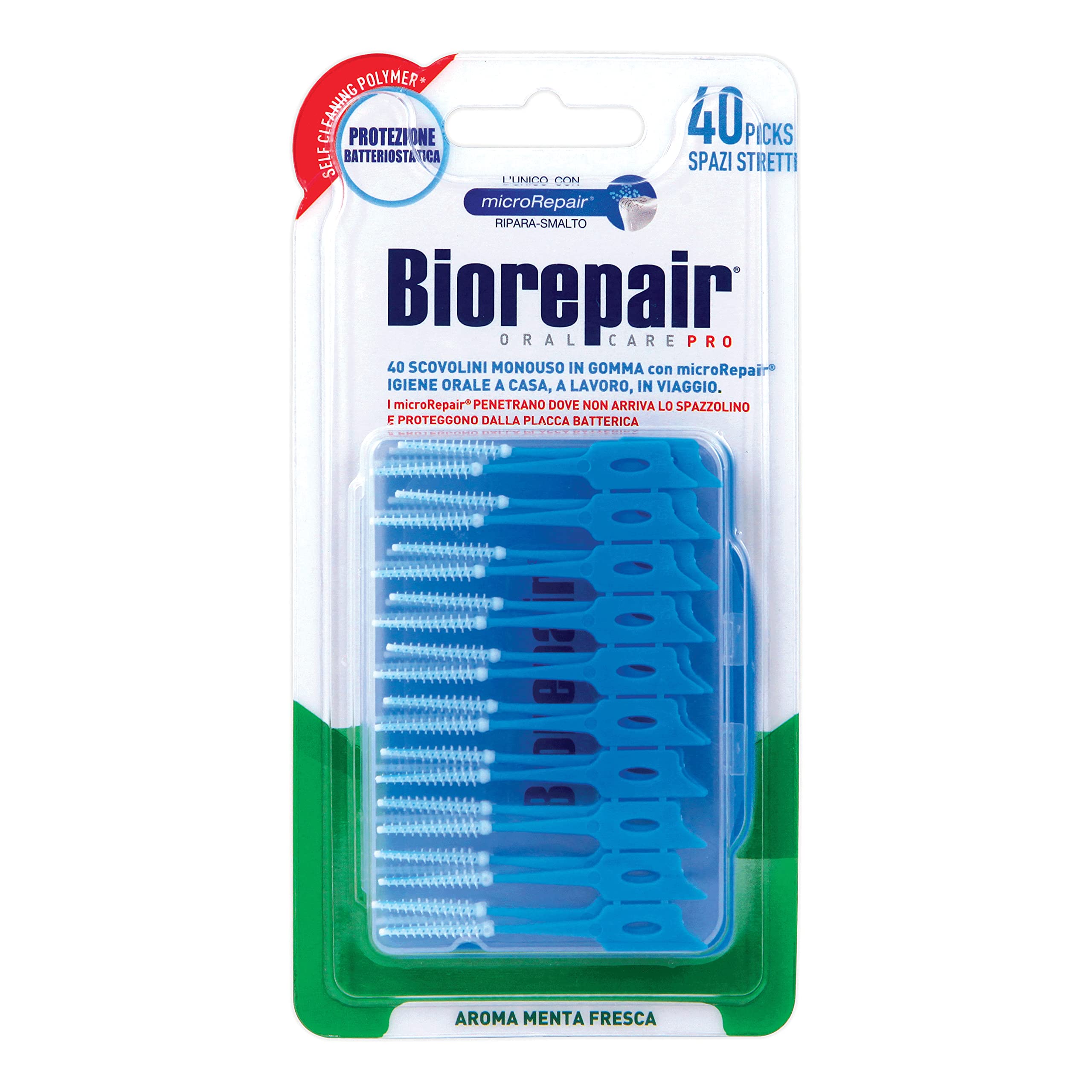 Biorepair 40 Toothbrushes Narrow Spaces Fresh Mint Blue Aroma