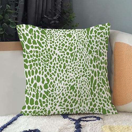 Miniatura 3 de Fundas de almohada cuadradas de lino con estampado de leopardo verde y blanco de 22 x 22 pulgadas, fundas de cojín cuadradas para cama, sofá,
