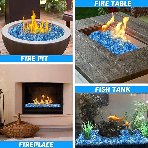 Miniatura 4 de Vidrio de fuego para fogata de propano, chimenea y decoración al aire libre, rocas de hoguera azul caribeño, 10 libras, cuentas de vidrio de alto