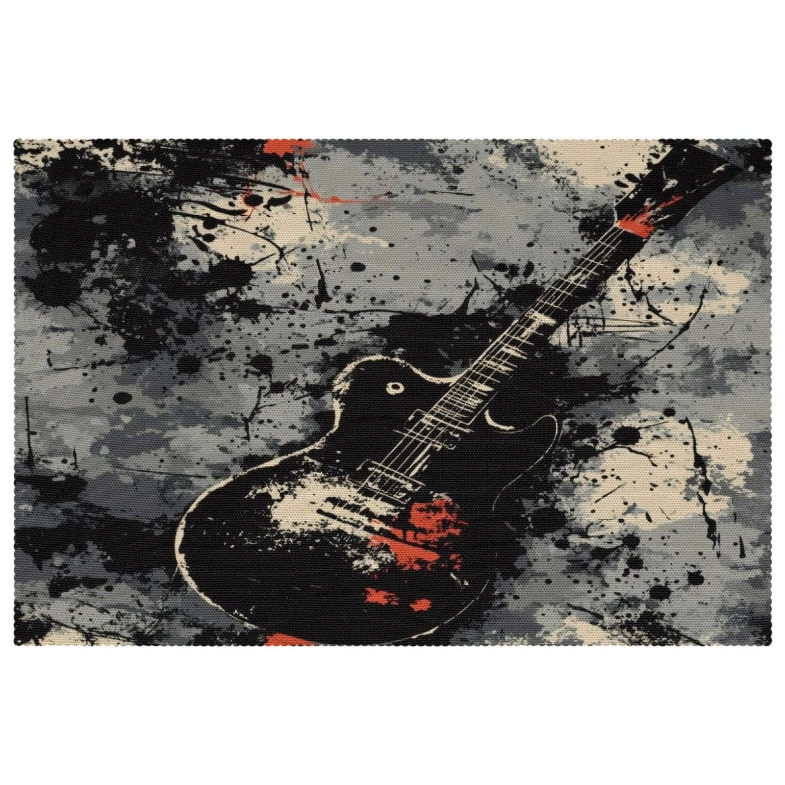 Set de table guitare grunge noir en tissu Oxford lavable et résistant à la chaleur | Lot de 4