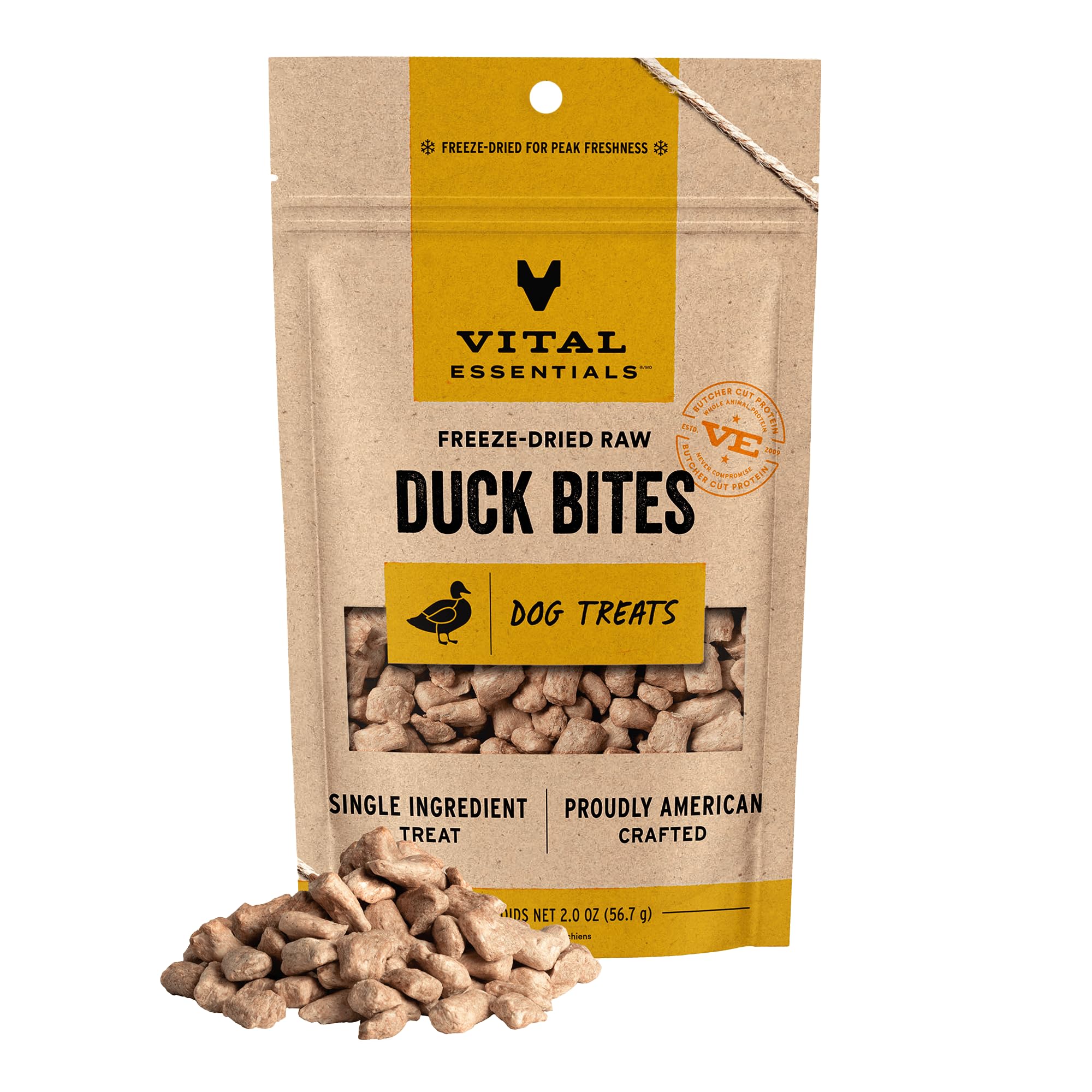 Vital Essentials Duck Bites Dog Treats, 2 oz | Freeze-Dried Raw | Single Protein | Premium Quality High Protein Training Treats | Grain Free, Gluten Free, Filler Free