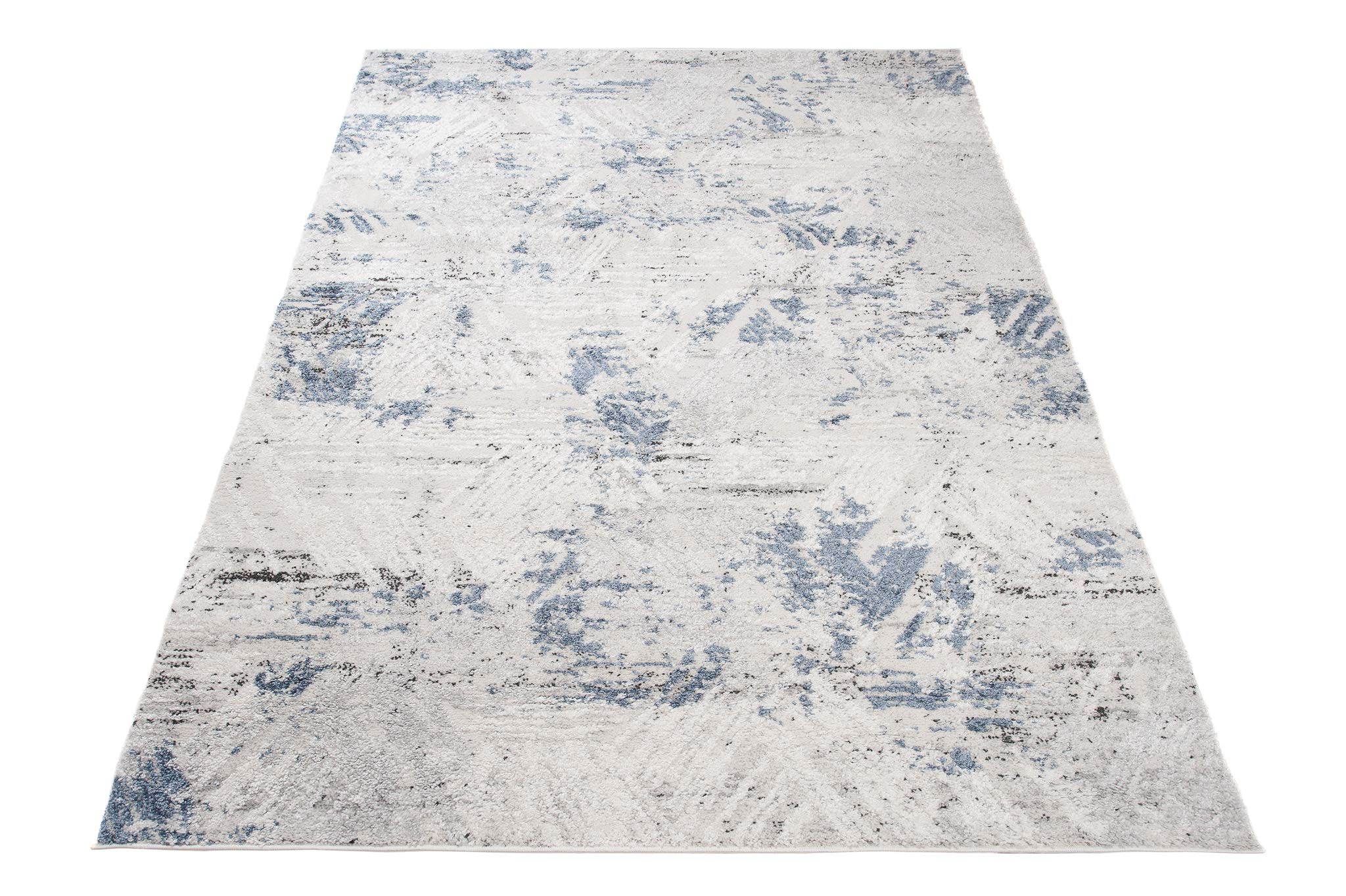 Tapiso Troya dywan z krótkim włosiem, nowoczesny wzór karo, niebieski, do salonu, sypialni, melanż, 160 x 220 cm