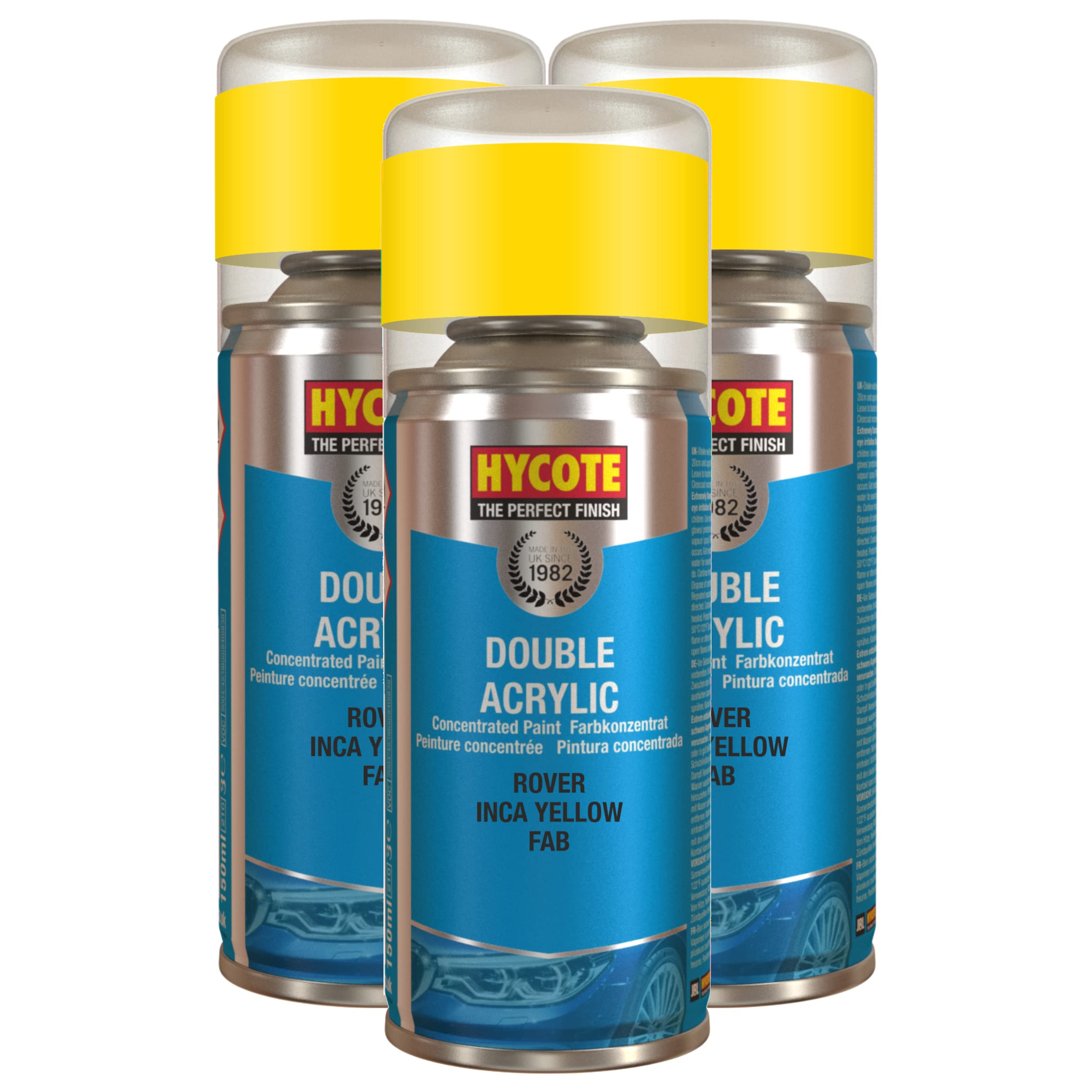 Hycote Colour Spray Paint XDRV703 Rover Inca Yellow 150ml x3