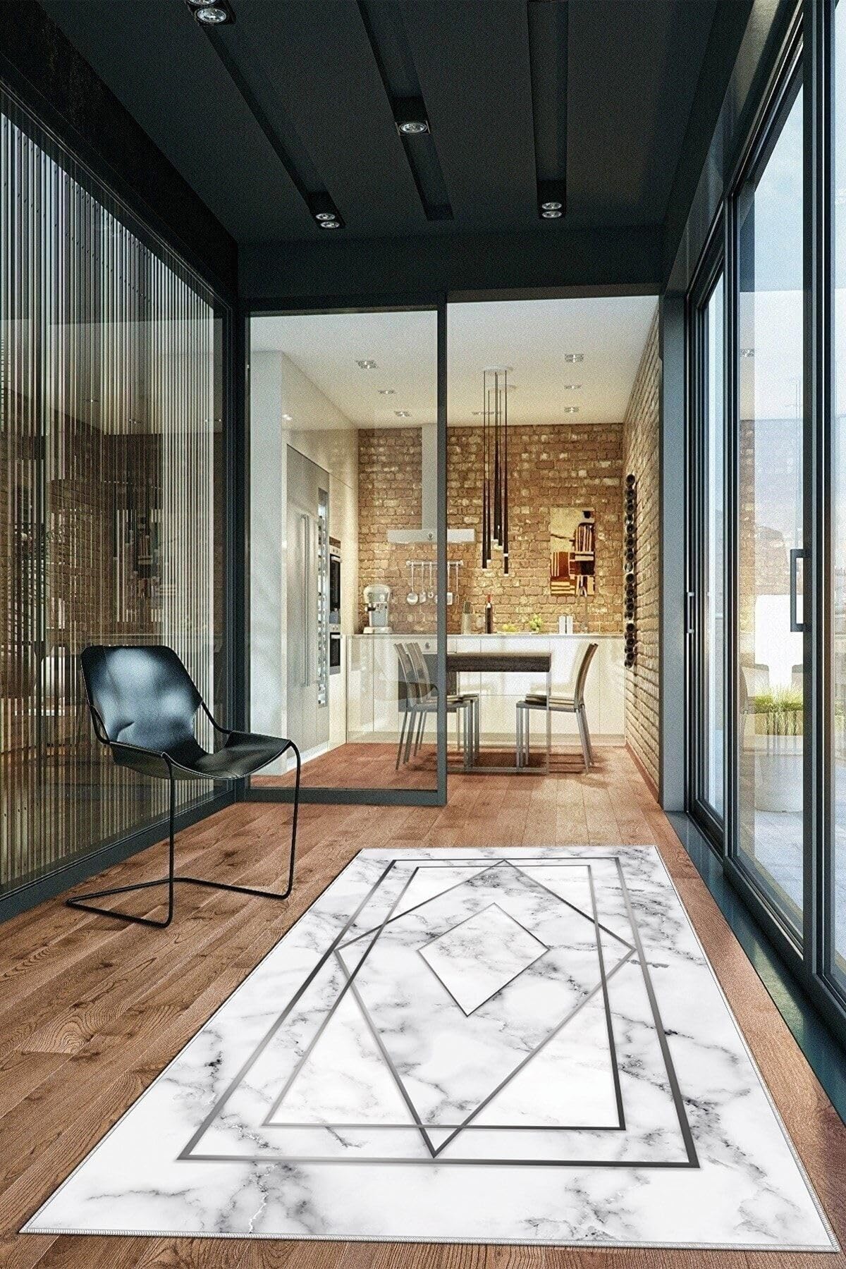 Pelangi Beyaz Gri Işleme Mermer Yıkanabilir Kaymaz Taban Leke Tutmaz Modern Salon Halısı Ve Yolluk, Beyaz-Gümüş 80 x 500