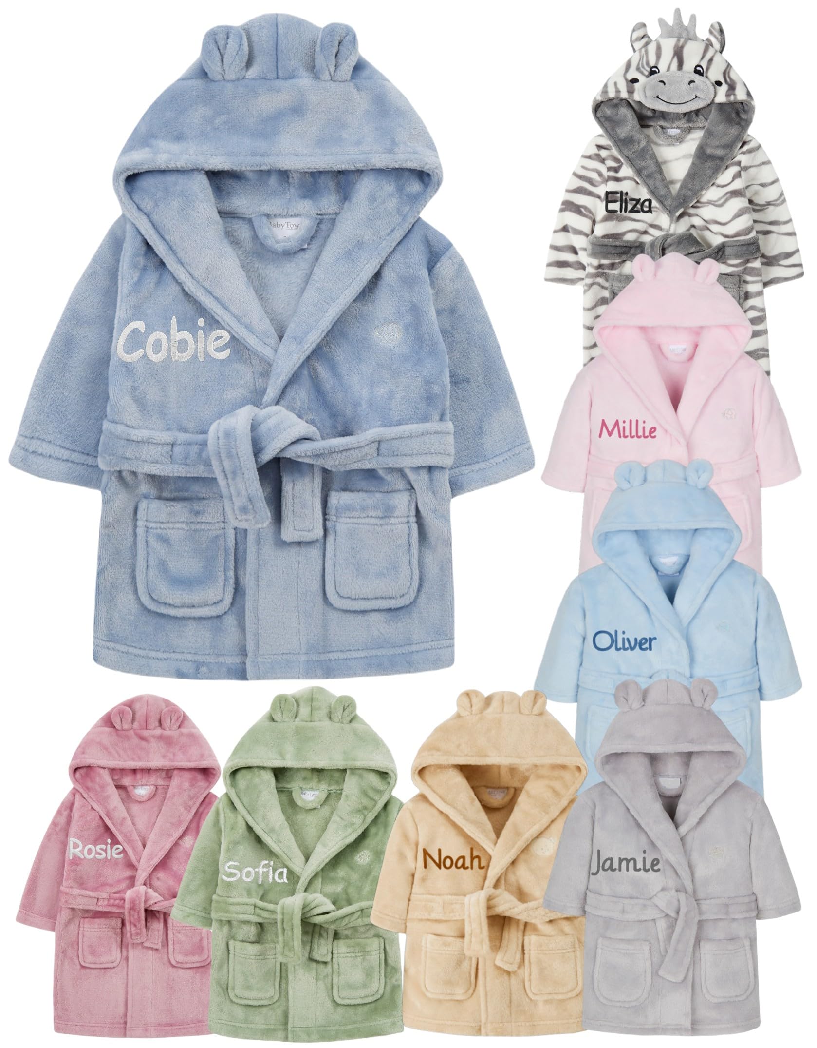 Gembroidery Personalised Baby Bathrobe Hooded Fleece Dressing Gown Super Soft Gifts Bath Robe For Boys Girls Cute Teddy Ears 0-4 Years — view 15