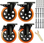 6 Inch Heavy Duty Swivel Casters, Load 2800 Lbs, Double Locking, Double Bearings, Individual Brake PVC Material, Set of 4
