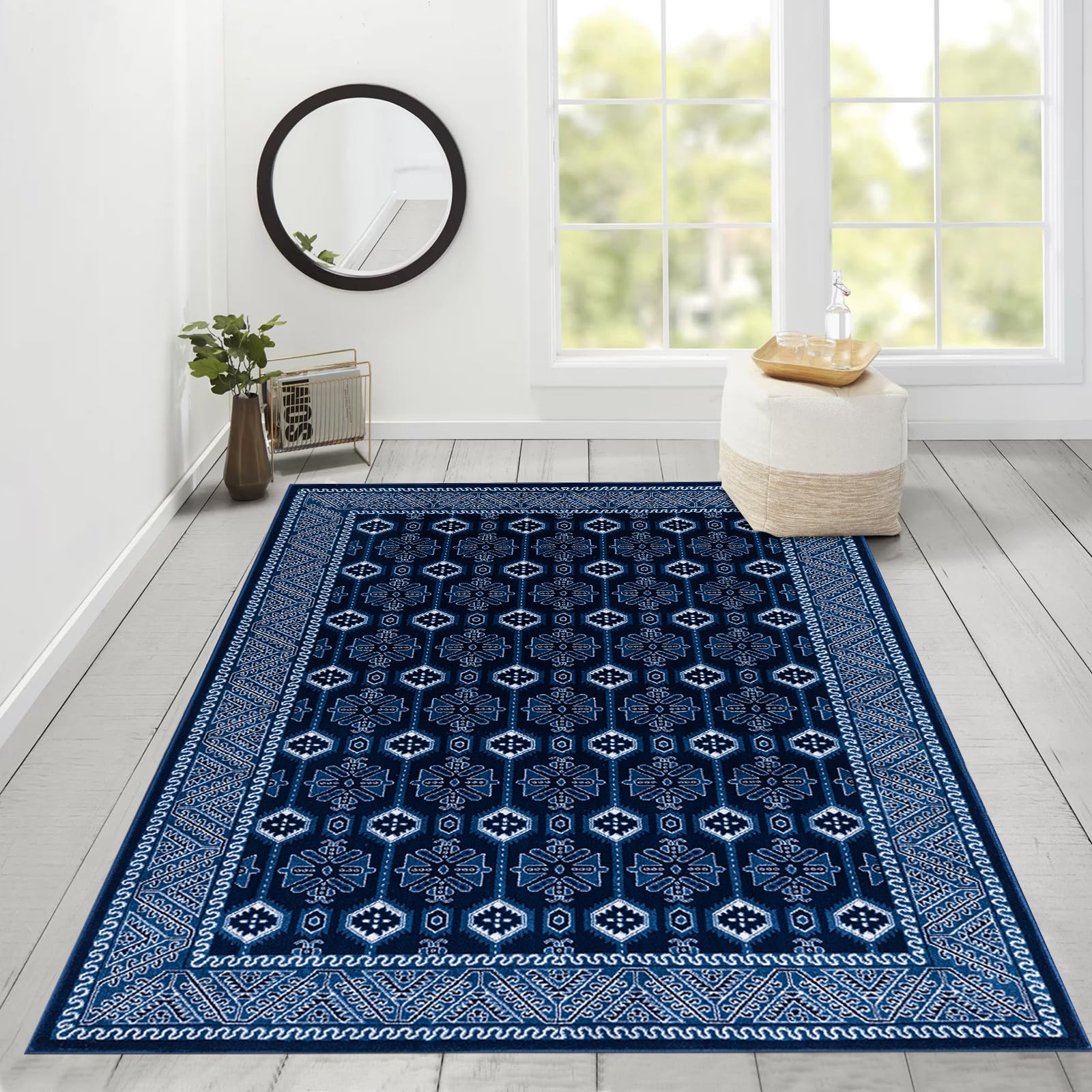 cozily® Oriental Large Rug For Living Room With Jute Backing - Arta 200 x 290 cm Blue - Washable Carpets For Bedrooms, Sitting Room and Lounge Rug — image 1