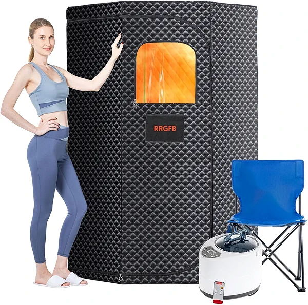 RRGFB Sauna Box, Portable Steam Tent for Home Detox and Relaxation, Includes 3L Steamer, Remote Controller, Folding Chair, Adjustable Timer 1-60 Min, Large Size