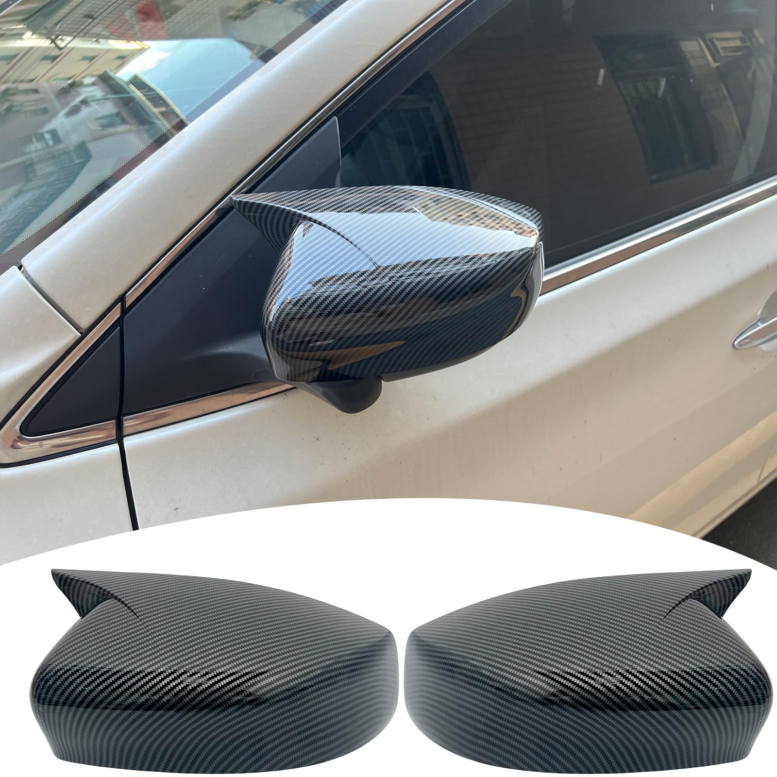 Side Mirror Cover,for Nissan sentra 2013-2019, Carbon Fiber Side Rear Mirror Covers Body Kit Accessories for Cars（Without Turn Signal Cutout）