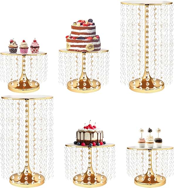 WHIFUTENS 6 Pcs Crystal Gold Cake Stand for Party, Gold and Crystal Dess...