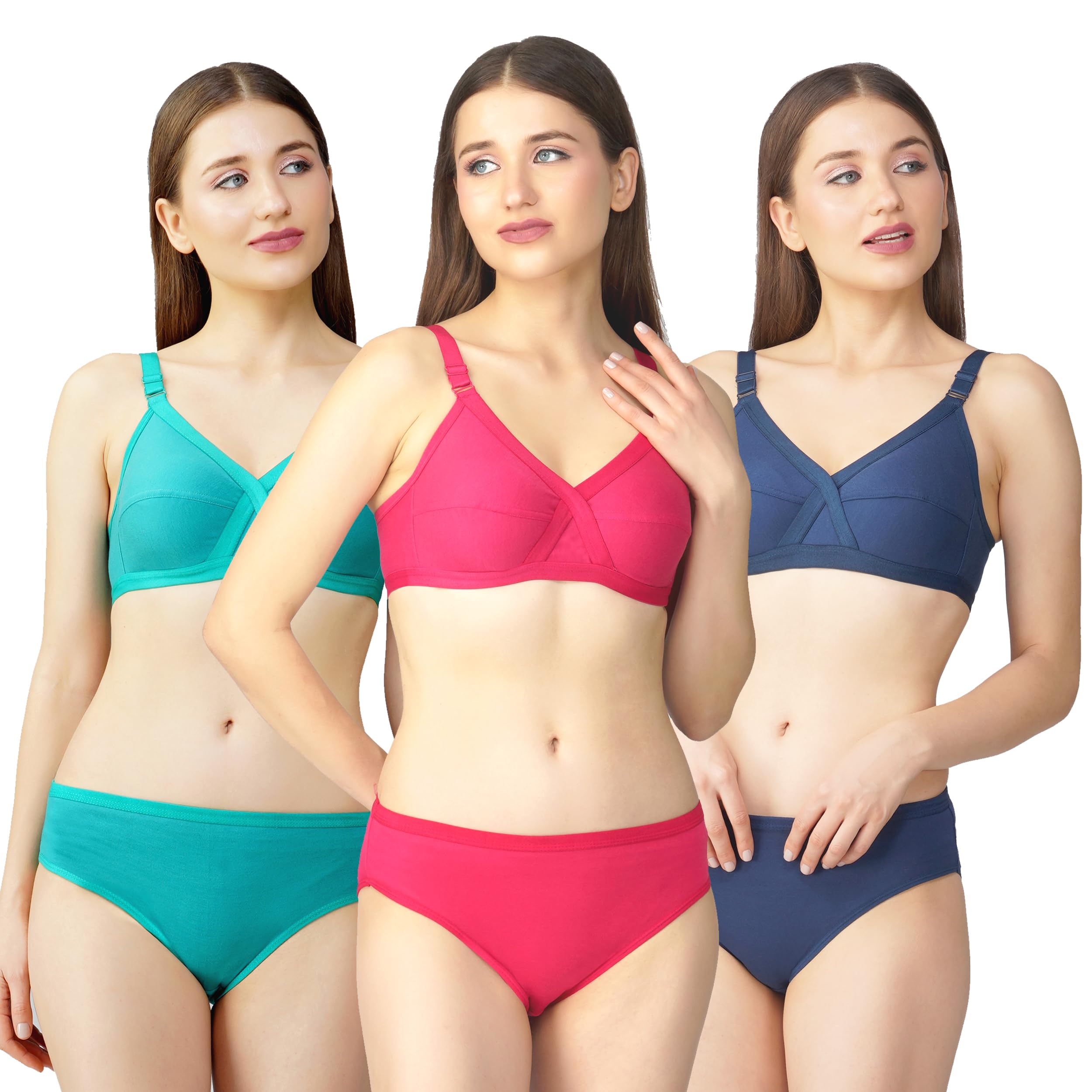 imsa moda Women's Non Padded Bra Panty Lingerie Set Pack of 3-picture-16