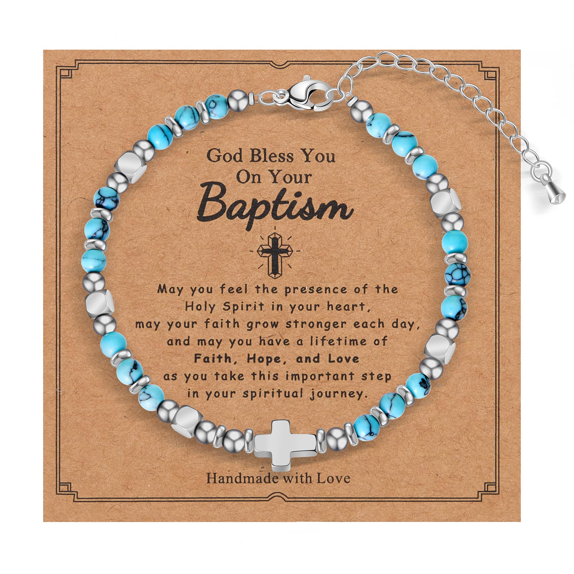 Tiny Natural Gemstone Cross Charm Bracelet, Christian First Communion Gifts for Daughter Girlfriend Mother, Meaningful Jewelry