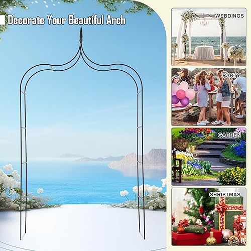 Miniatura 7 de Cenador de jardín con estilo gótico, arco de jardín de metal, arco de árbol de rosas para varias plantas trepadoras, decoración de fiesta de boda