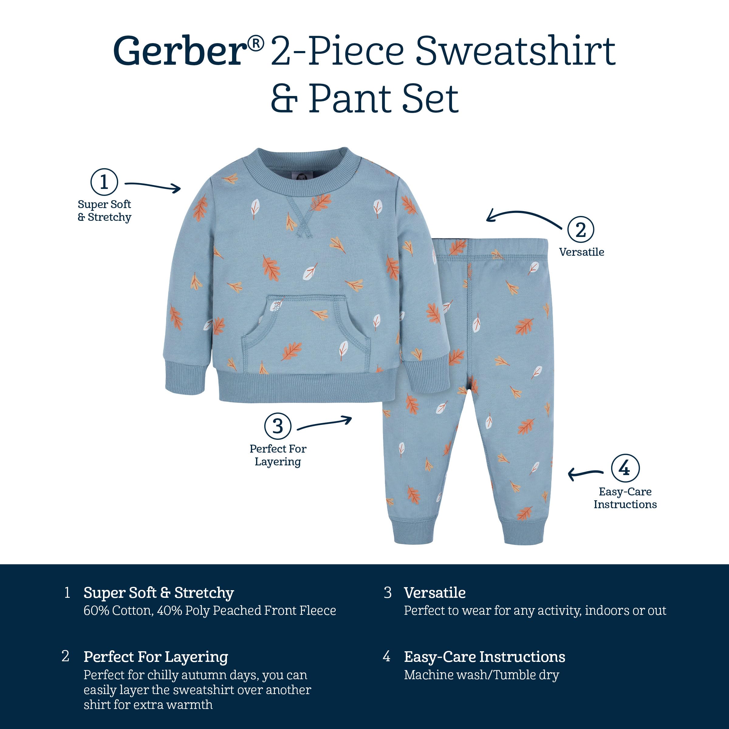 Gerber Toddler 2-piece Fleece Sweatshirt And Jogger Set Set felpa e pantaloni Bimbo 0-24