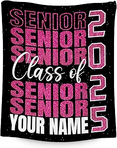 Personalized Graduation Blanket - Custom Class of 2025 Graduation Gifts for Her or Him - 40"x50" Flannel Warm Throw Decorations - Senior 2025 Red Blankets for College, High School