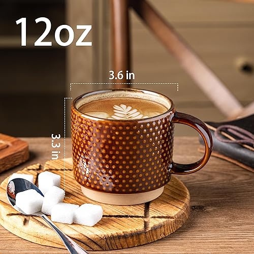 Miniatura 10 de GBHOME Tazas de café apilables de 6 onzas, tazas de café de cerámica con patrones de textura para hombre, mujer, papá, mamá, juego de 4 tazas de