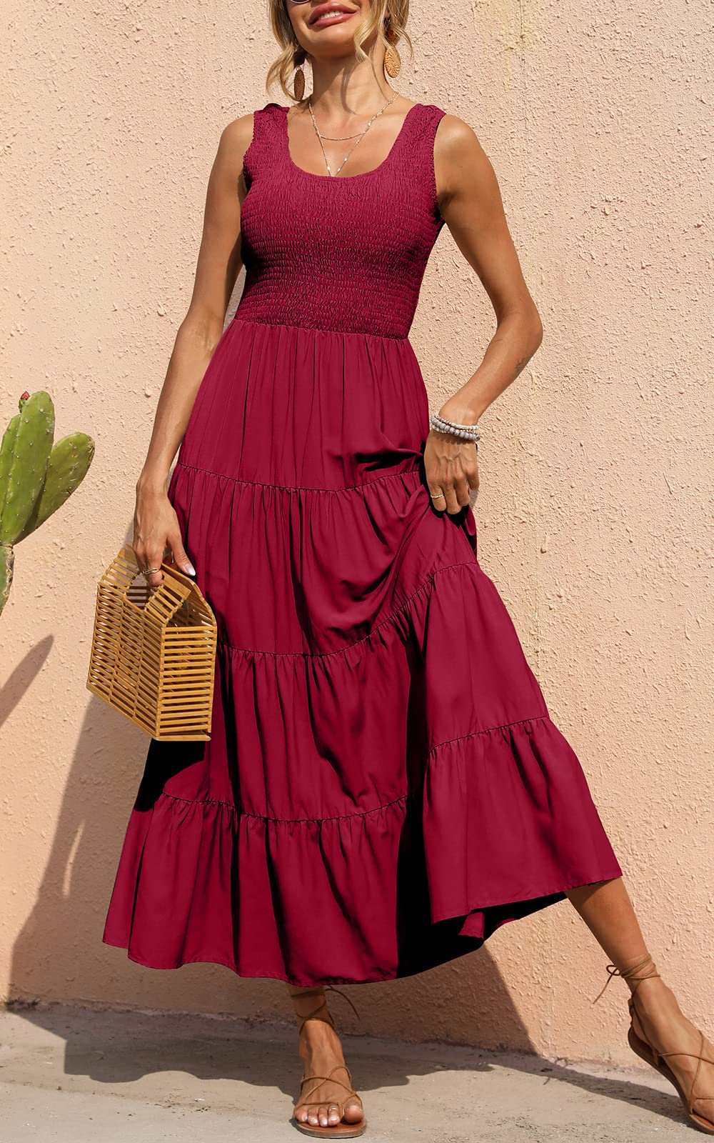 PRETTYGARDEN Smocked Tank Summer Dresses For Women 2025 Sleeveless Wedding Guest Dresses For Women Long Dress Vestido Informal Mujer