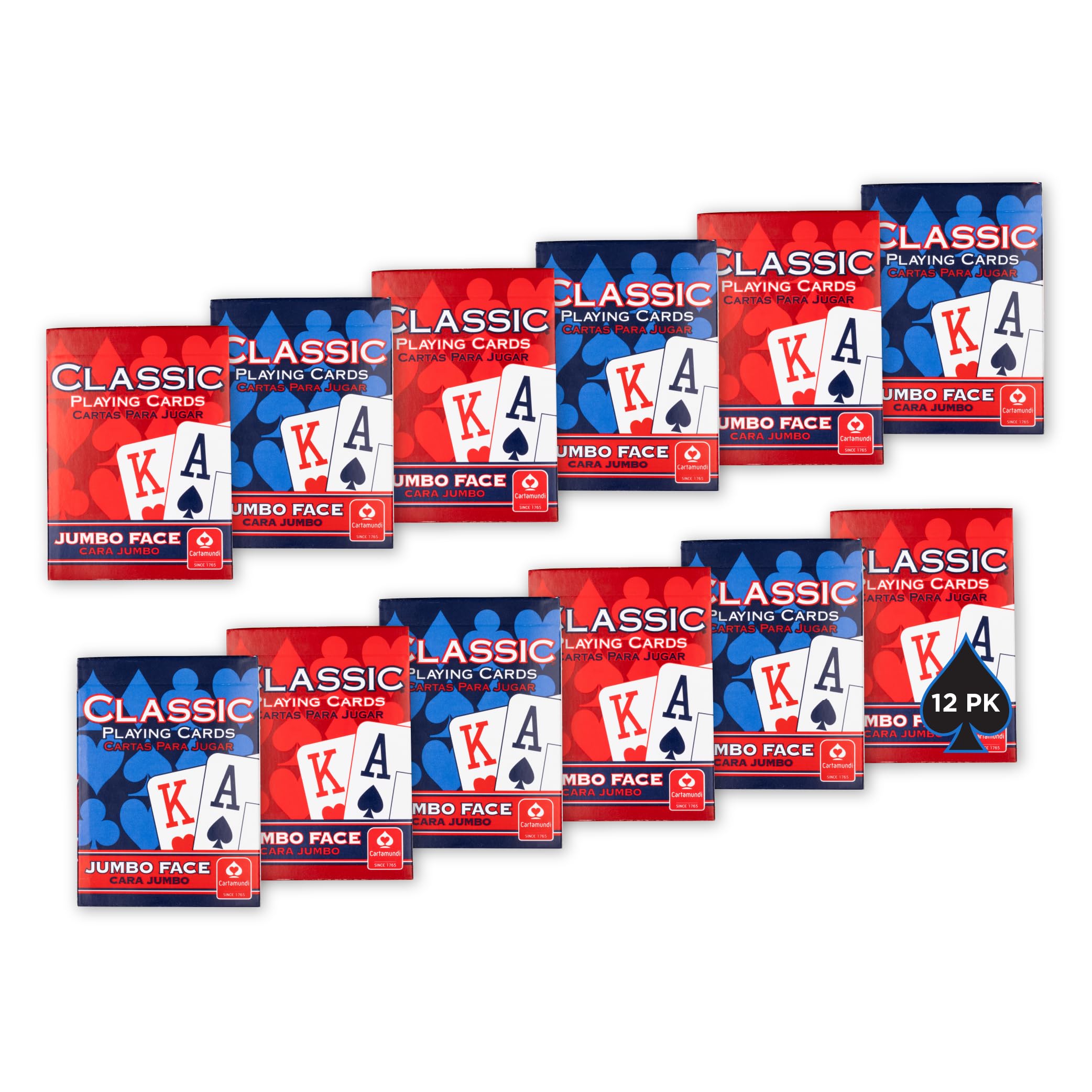 Classic Playing Cards 12 Pack, Jumbo Index, Red and Blue Casino Quality Decks, Bulk Playing Cards for Poker, Black Jack, Euchre, Card Games, and Family Game Night