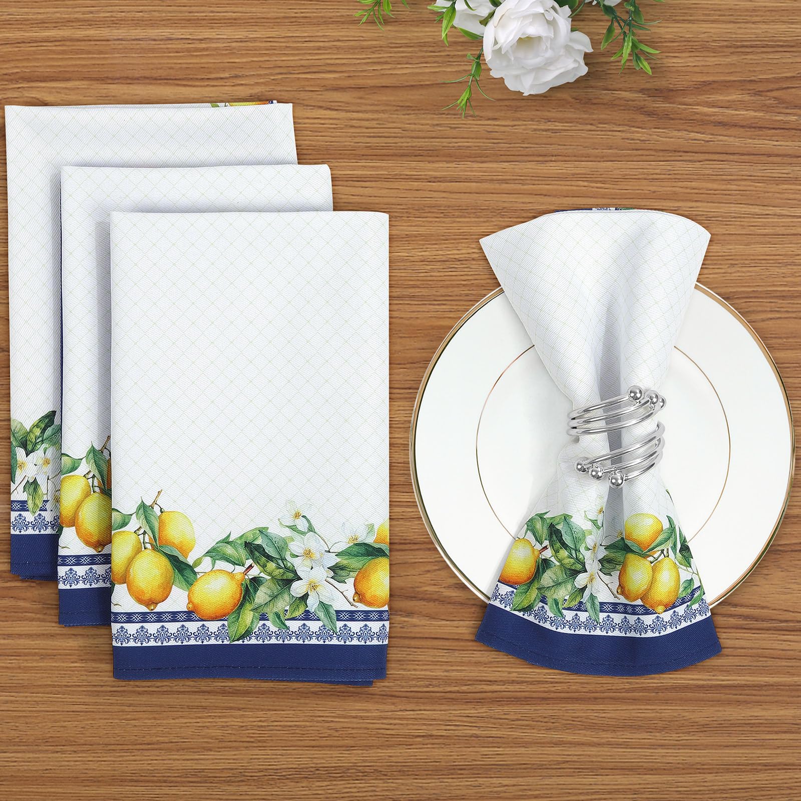 Tovaglioli Limoni Foglia Set di 6, Tovaglioli di Stoffa 100% Cotone Riutilizzabili Morbido Tovaglioli da Tavola Perfetto per Feste, Casa, Cucina, Caffè, Ristoranti, Matrimoni(45×45cm)
