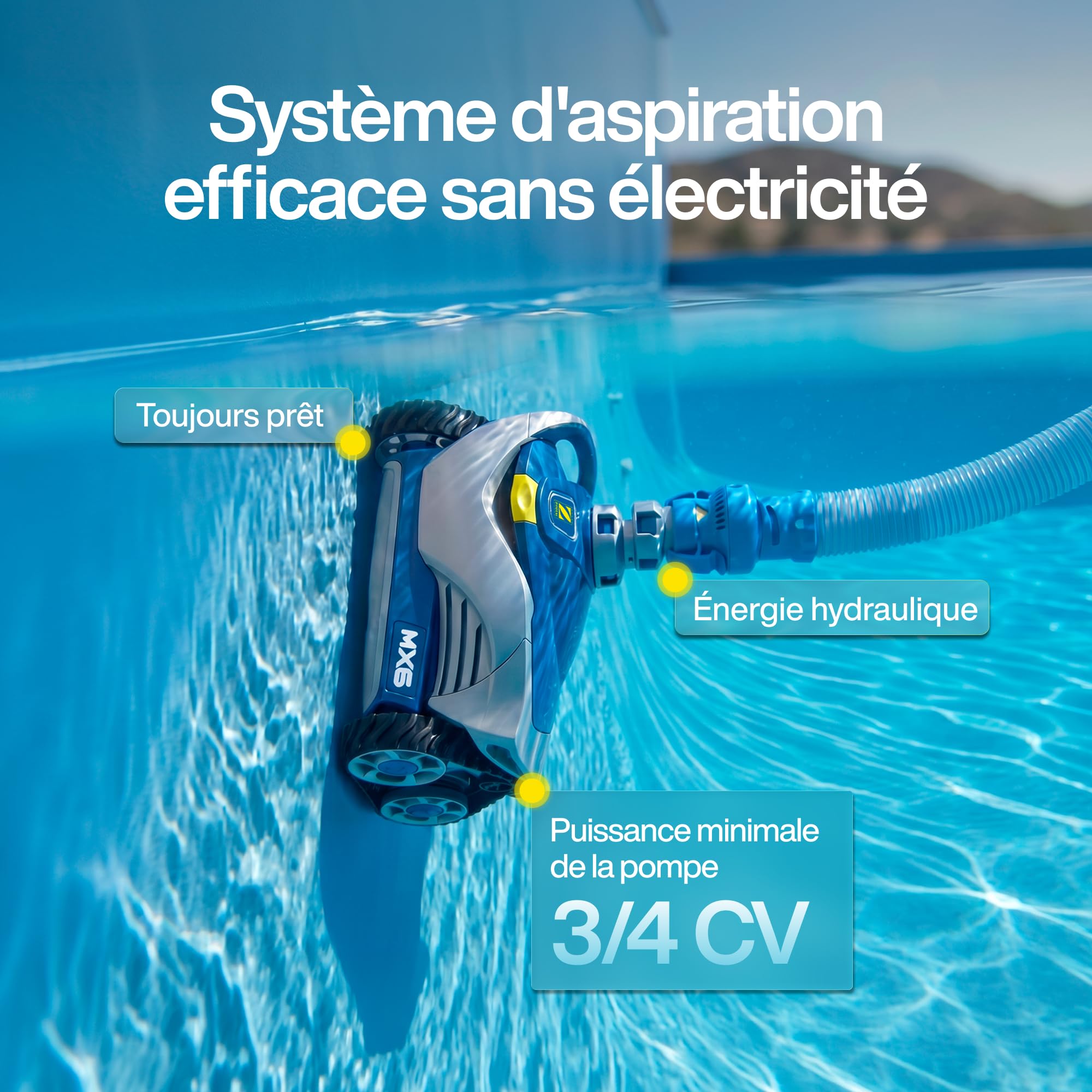 Zodiac W79102 MX6 - Robot Nettoyeur de Piscine Hydraulique, Fond et Parois, pour Piscines 10 x 5 m Maximum, Aspiration Mécanique