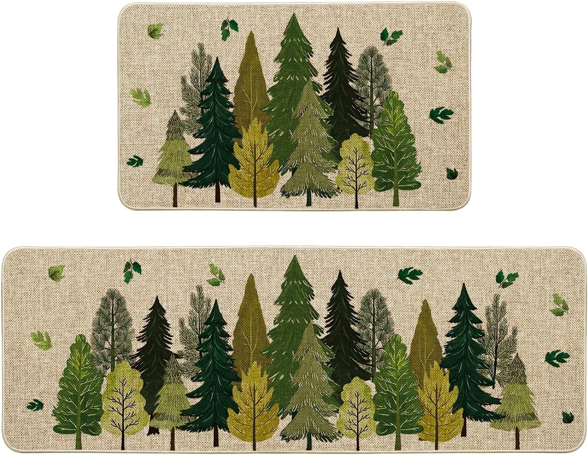 Artoid Mode Trees Leaves Summer Kitchen Mats Set of 2, Seasonal Sweet Home Decor Low-Profile Kitchen Rugs for Floor - 17x29 and 17x47 Inch