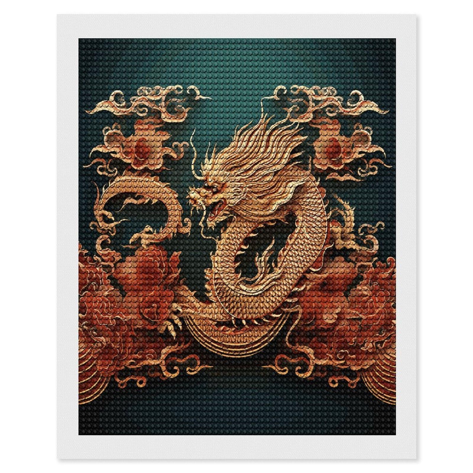 Dragon Chinese Background Diamond Art Kits for Adult Round Full Drill Diamond Dots Paintings for Beginner Picture Art DIY Diamond Painting Kits 5D Diamond Art Painting for Home Wall Decor 16"x20"