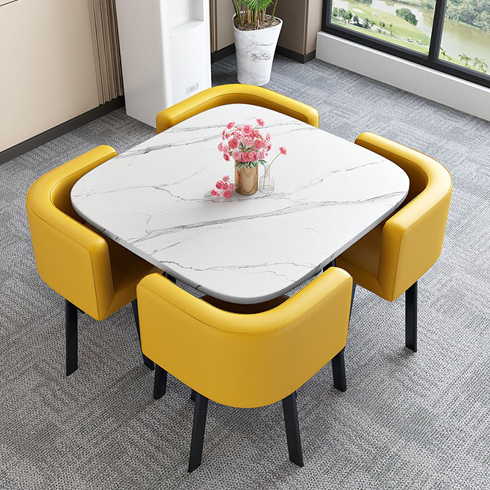 OLSKFUH Compact Square/Round Dining Table Set With 4 Chairs - Modern Space-Saving Dining Room Furniture For Small Spaces Balconies Living Rooms And Kitchens 80Cm/31.5In,Leatherd-80cm/31.5in