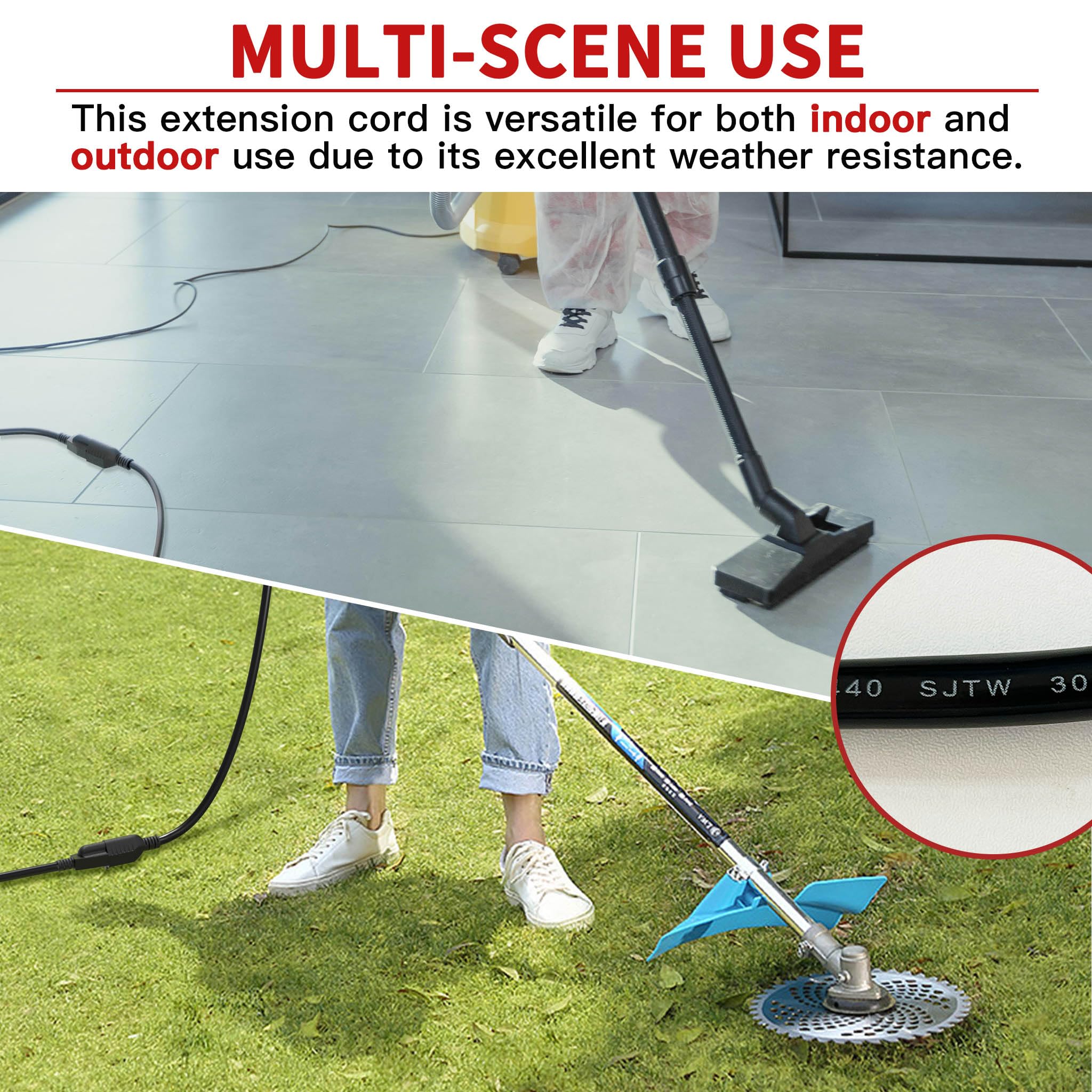 16 3 10 FT Outdoor Extension Cord Waterproof Weatherproof Flame Retardant Black 3 Prong Power Cord Outside for — view 7