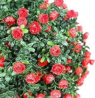 Vista 4 de Sunnyglade Juego de 2 arbustos en maceta de 21.6 pulgadas de alto, resistentes a los rayos UV, para interiores y exteriores, jardín en casa (rojo)