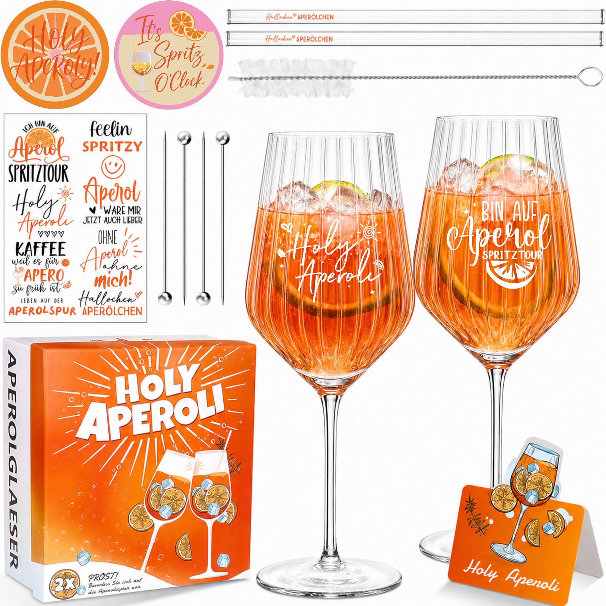 2er Set Apero Geschenkset – Geriffelte Aperogläser mit Gravur, Glasstrohhalme, Untersetzer & Zubehör, Geschenk für Frauen, Freundinnen, Geburtstag, Mädelsabend, Gartenparty