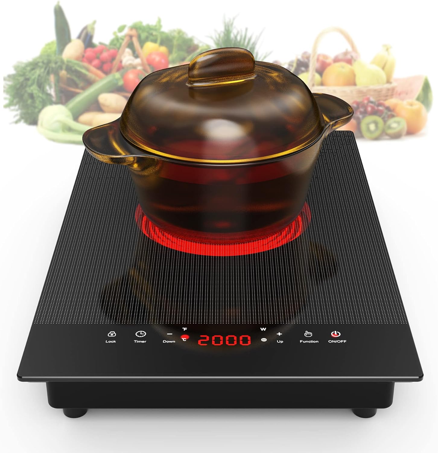 VBGK Electric Cooktop,110V Electric Stove Top,Single Burner Electric Cooktop LED Touch Control,9 Power Levels, Kids Lock &Timer,Overheat Protection,2000W Portable Burner