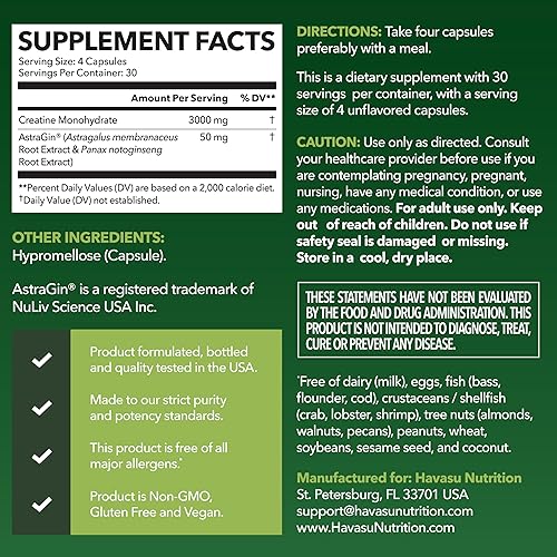 Miniatura 2 de Cápsulas de monohidrato de creatina micronizada con AstraGin - Apoya la fuerza muscular, la energía y la recuperación - 120 unidades - Fórmula de