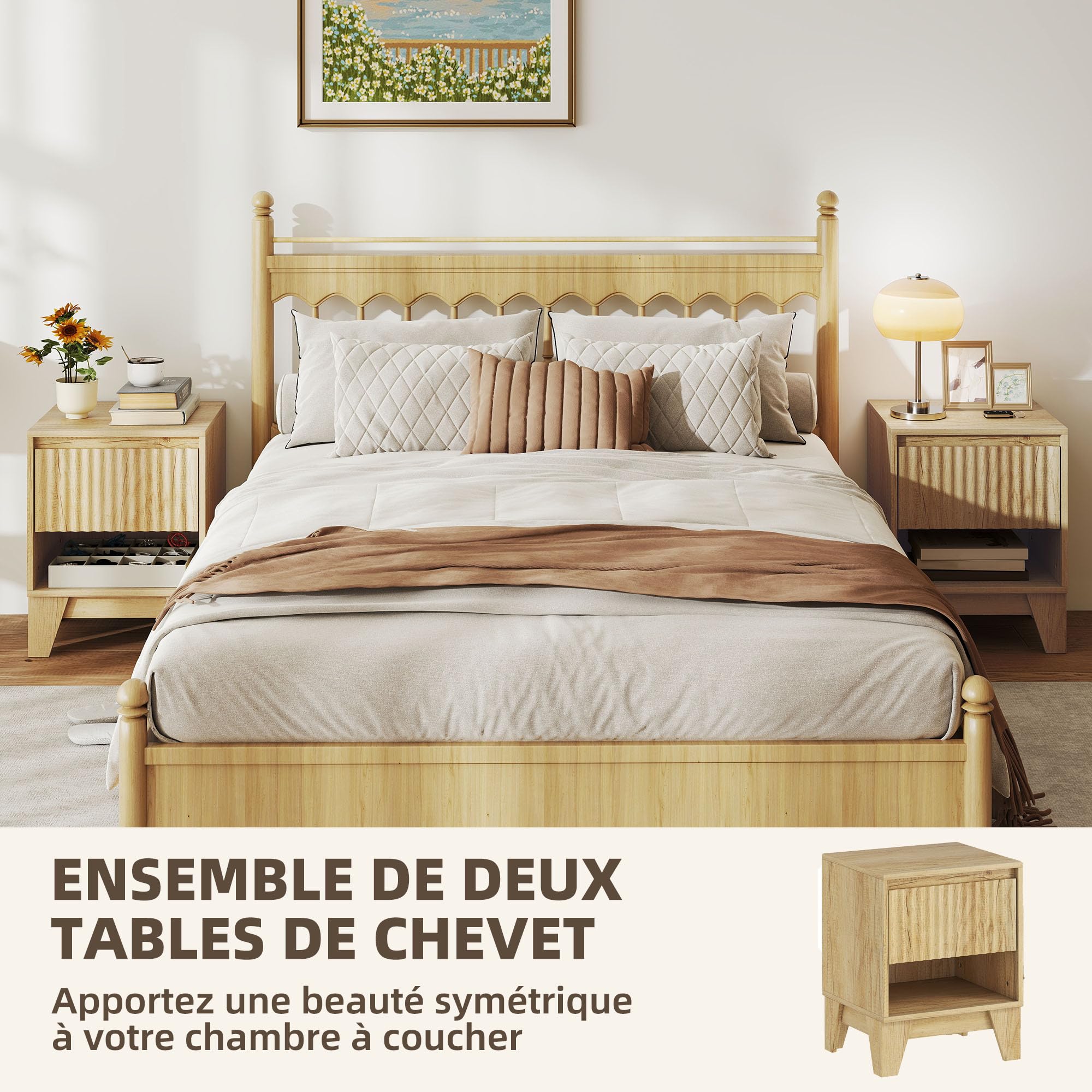 HOMCOM Lot de 2 Tables de Chevet étroites Table de Nuit Bois Naturel