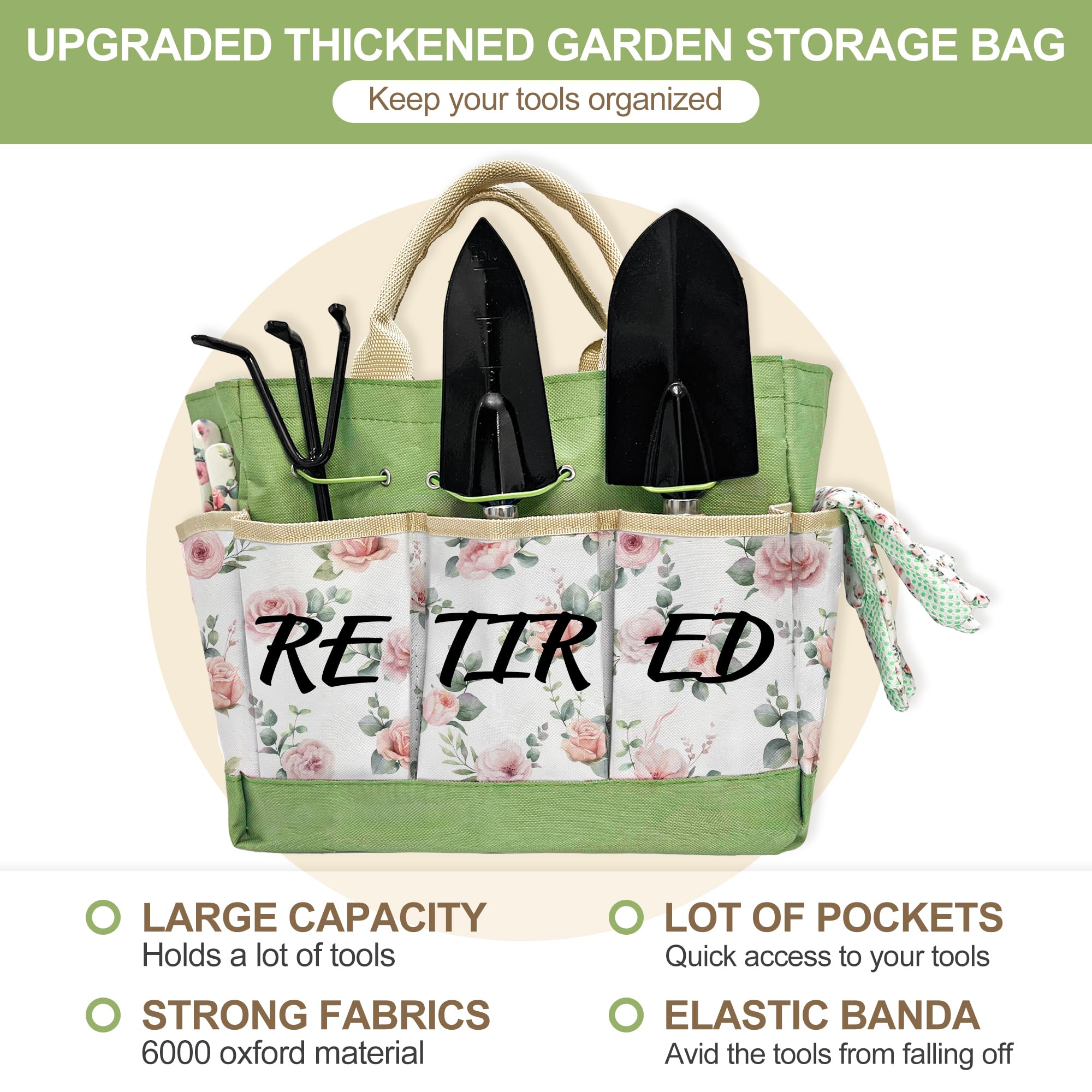 Regalo de jubilación para mujer, kit de jardín para el día de la madre, regalos de jubilación, herramienta de jardinería floral y bolsa organizadora de herramientas de jardín duradera, juego de