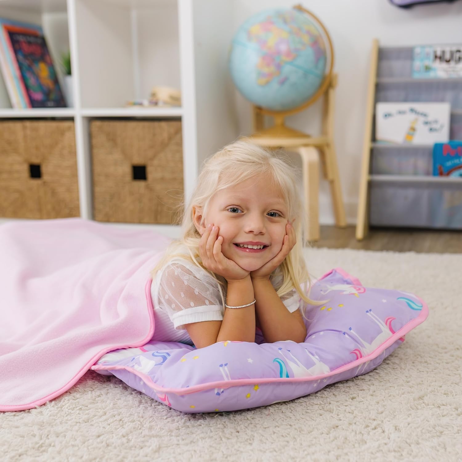 wildkin 43-inch kids nap mat – soft microfiber toddler sleeping mat with pillow unicorn one size