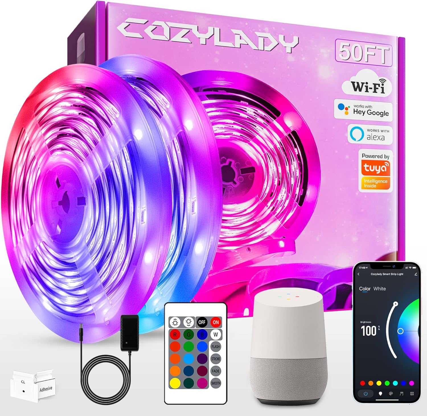 Cozylady Alexa LED Lights Strips for Bedroom 50FT, WiFi Controller