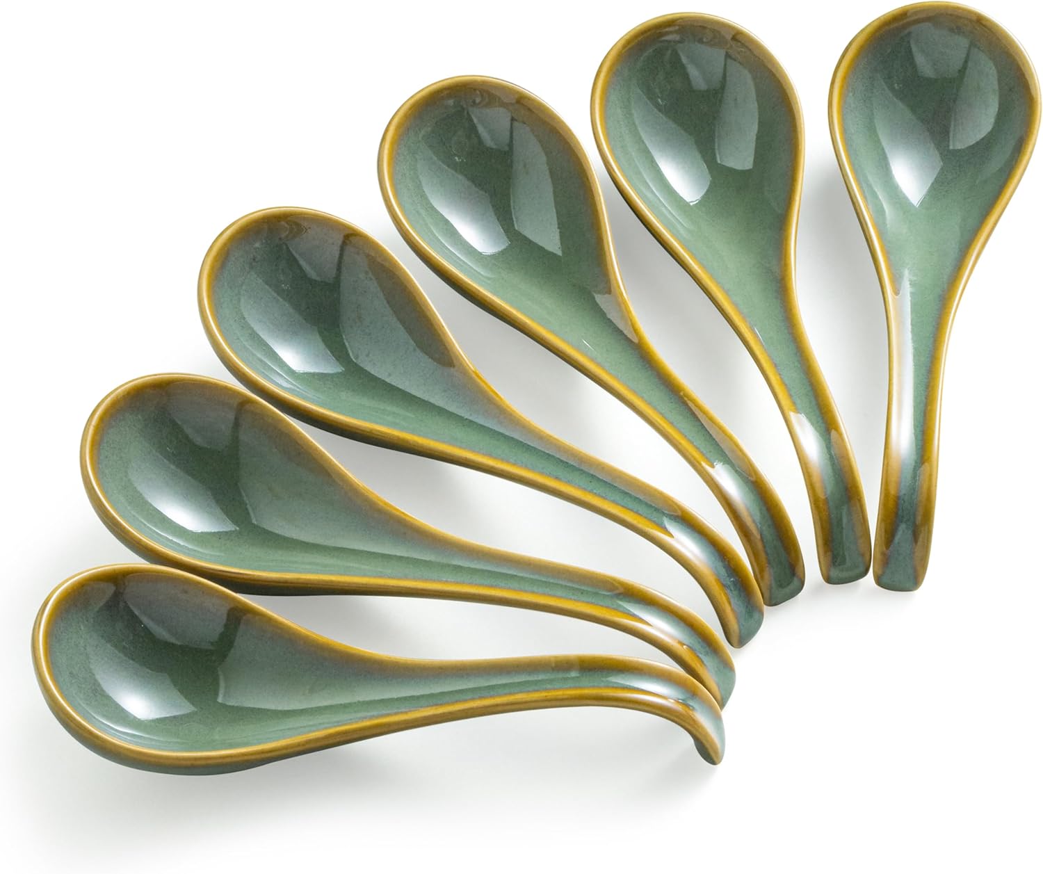 Product image of Gomakren Soup Spoons Set of 6, Asian Soup Spoons 6.5 Inch Ramen Spoons, Ceramic Chinese Spoon Set for Soup, Cereal, Pho, Noodles, Dumpling, Miso, Wonton, Dishwasher Safe, Blue-Green
