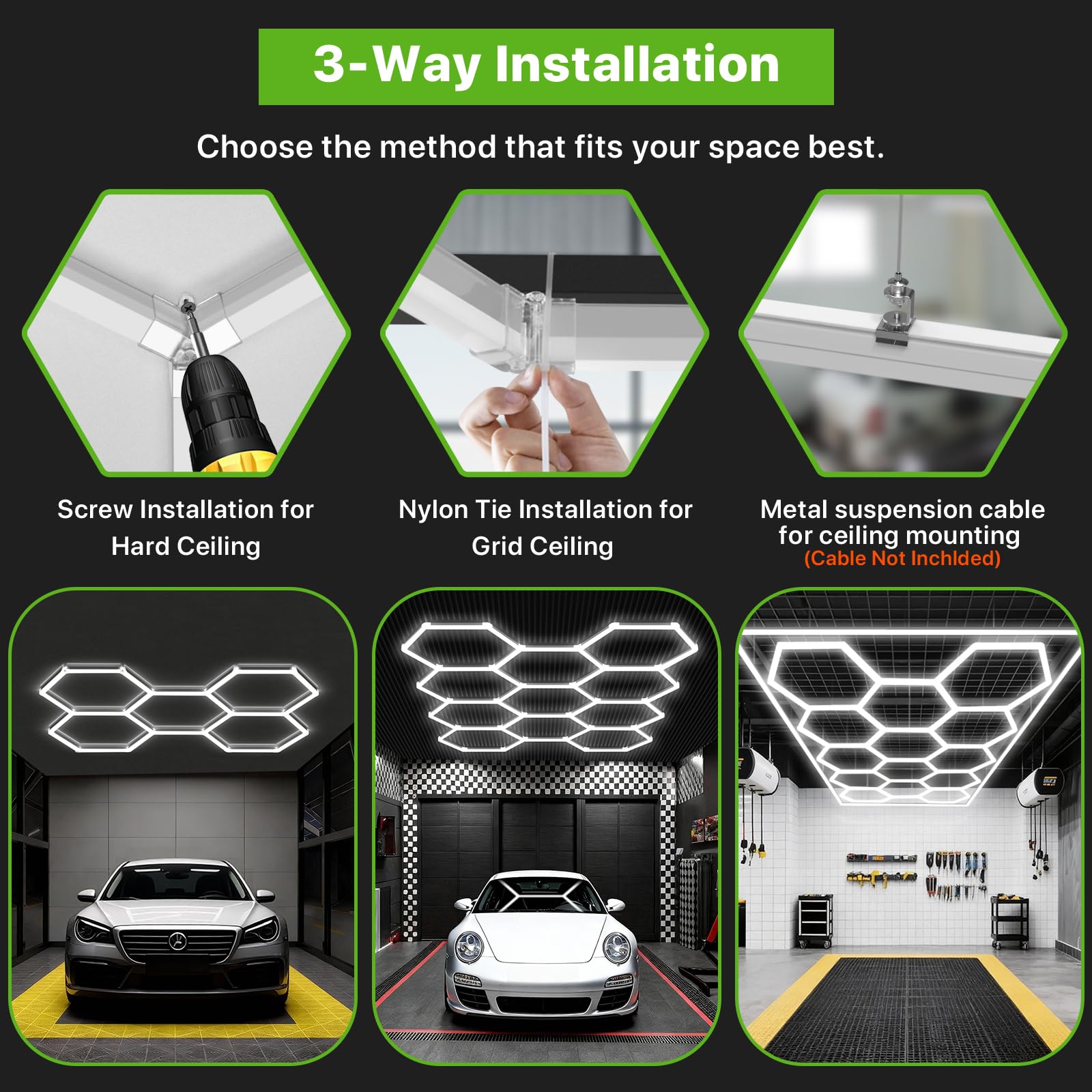 Glitgate Hexagon LED Garage Light, 579W 63690LM 14-Grid Honeycomb