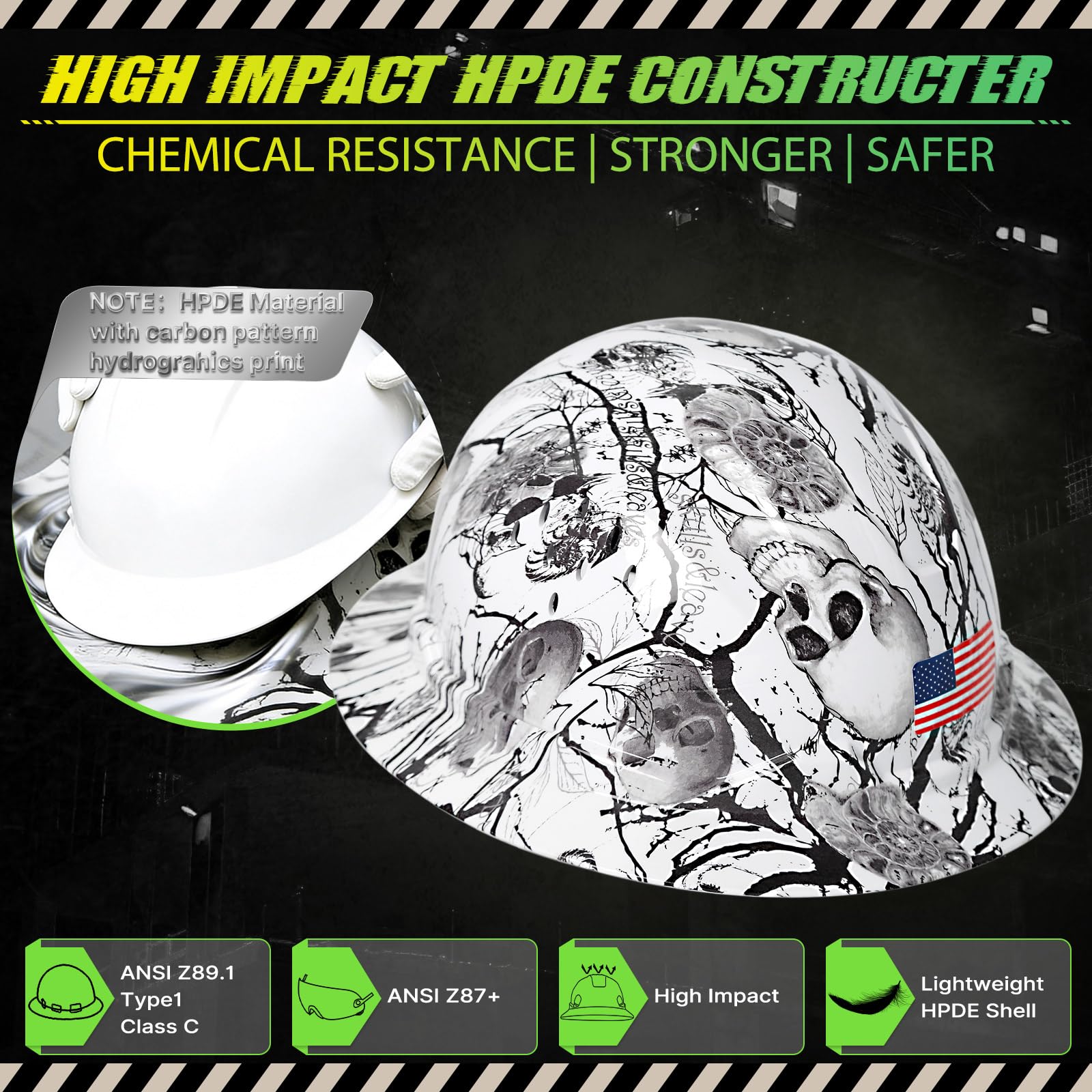 Casco de seguridad de ala completa con patrón de fibra de carbono con visera, aprobado por OSHA, casco de seguridad para hombres y mujeres, ANSI Z89.1 con ventilación reflectante y