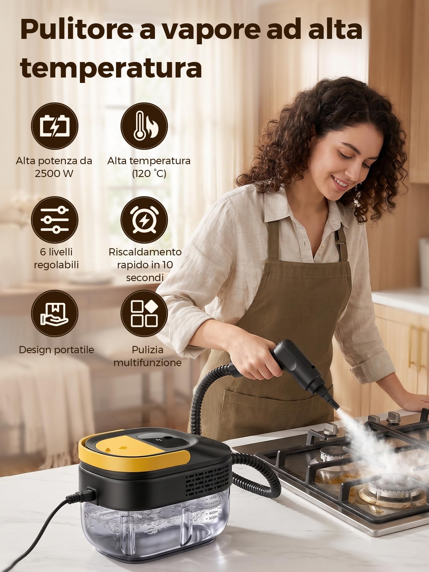 Pulitore a Vapore Portatile Potente 2500W: 1600ml Steam Cleaner