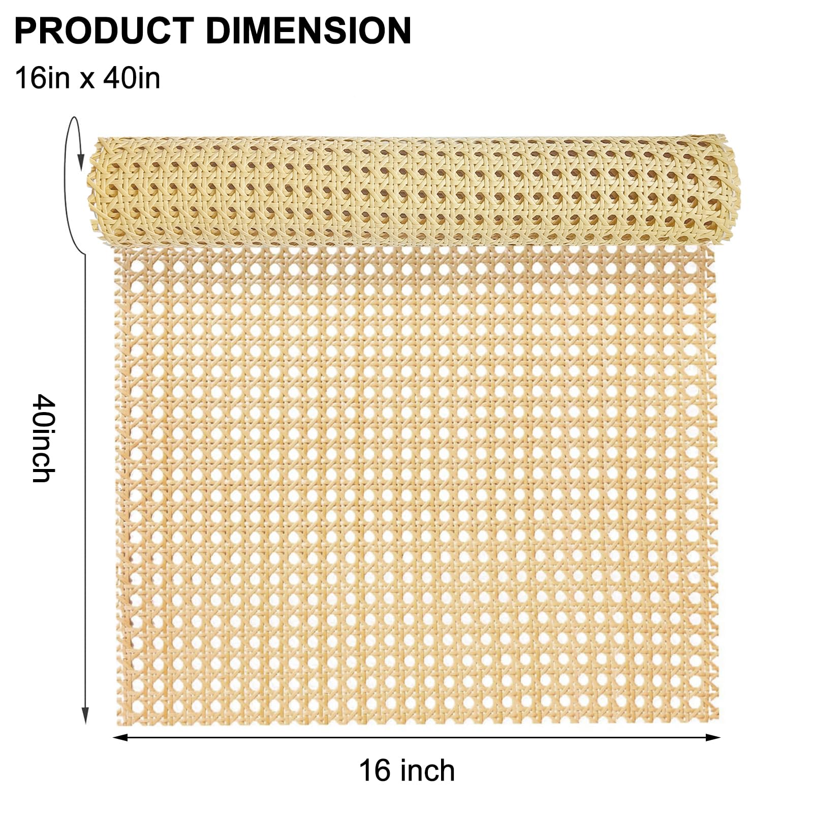 ALLINKIT Rattan Webbing Roll,16 Inch x 3.3 Feet Cane Webbing Roll,PE Plastic Cane Webbing Material for DIY Home Decor Projects,Pre Woven Rattan Mesh for Furniture,Chair,Cabinet,Ceiling,Light Shade - Image 2