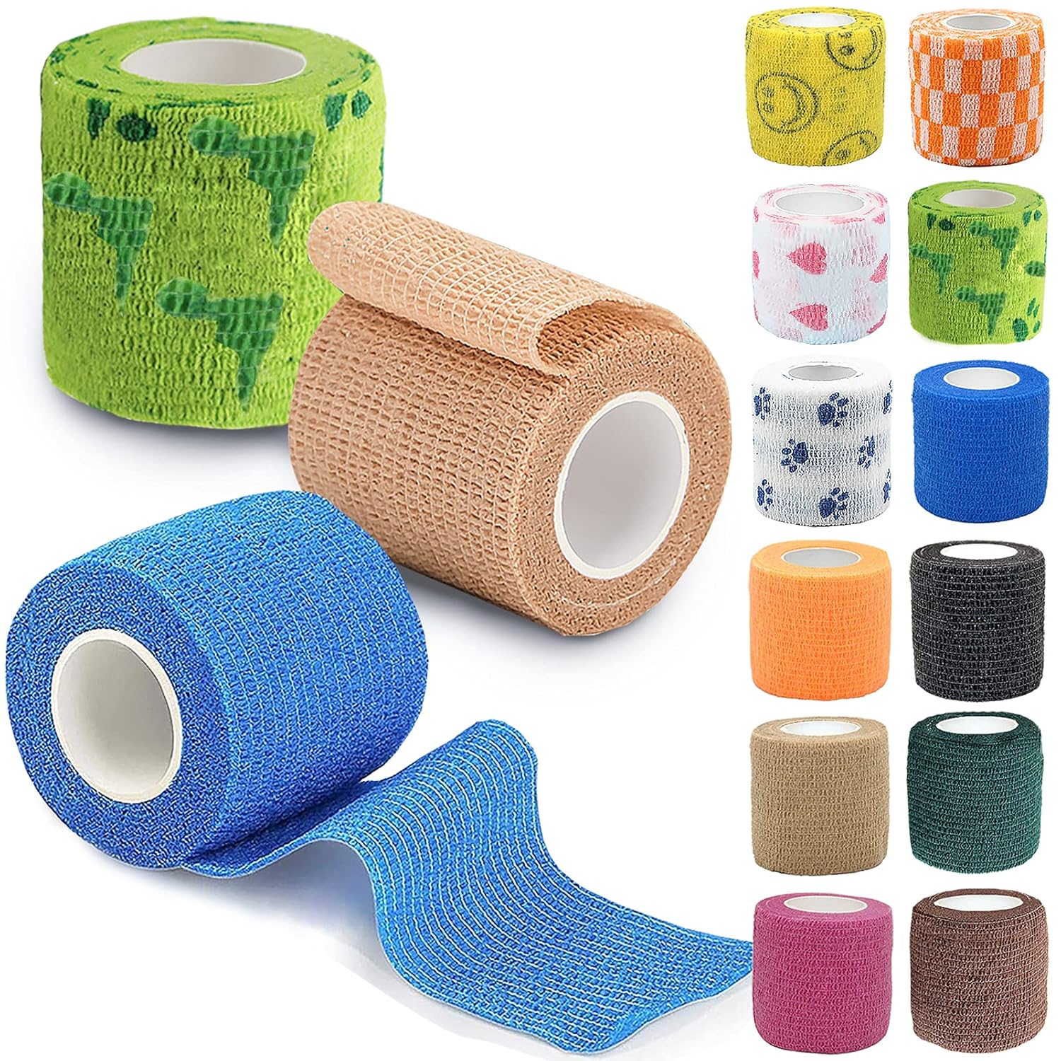 Vendaje Autoadhesivo,Sanlianzi 12pcs Vendaje Cohesivo Elástico Vendaje Adhesivo Mascota Vendaje Veterinario Tela No Tejida Venda Cohesiva 5cm Para Muñecas Esguinces De Tobillo Hinchazón Vendaje
