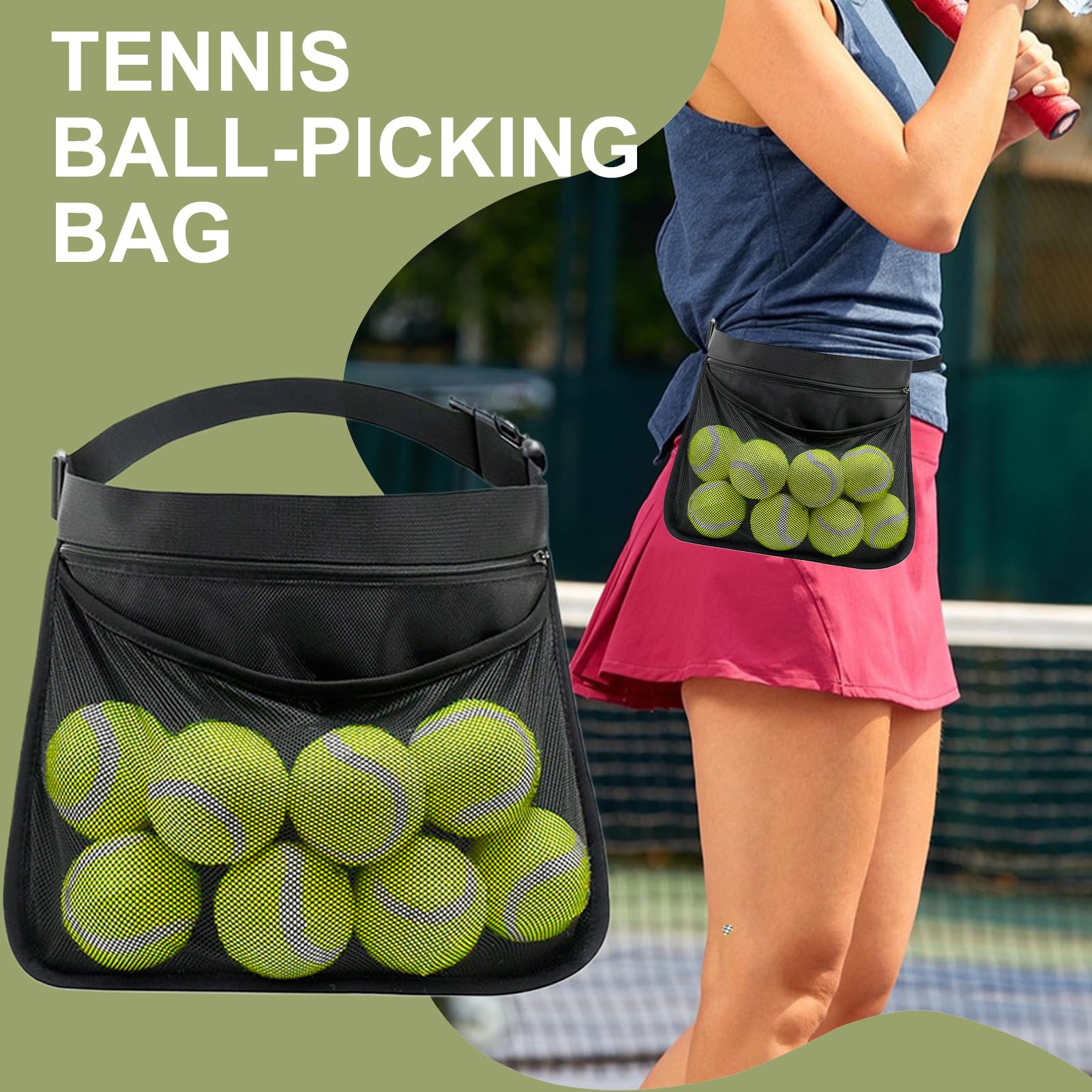 Genérico Soporte para Pelotas De Tenis con Banda, Bolsa De Recogida De Pelotas De Pickleball para Cinturón, Riñonera Ajustable para Béisbol Pickleball Y Bolsa De Almacenamiento Portátil para Golf