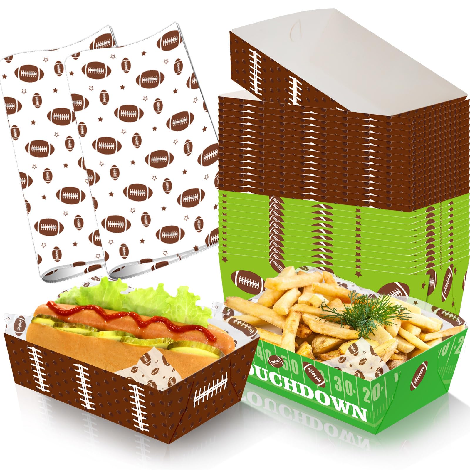 WorldBazaar Football Food Trays Football Party Supplies 60 Pcs Paper Snack Serving Trays Disposable Party Decorations Sports Party Favors