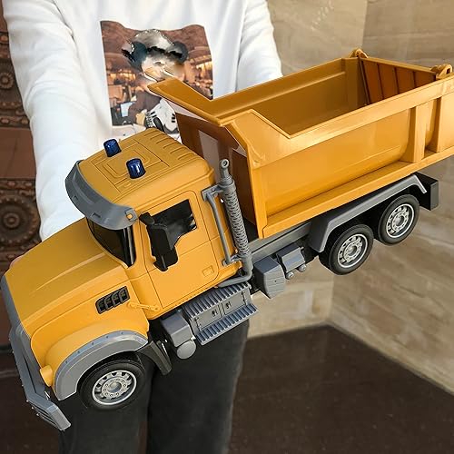 Miniatura 2 de Camión volquete RC de juguete para niños, camión volquete de control remoto de 6 canales con luces LED, vehículo de construcción RC juguetes con 2