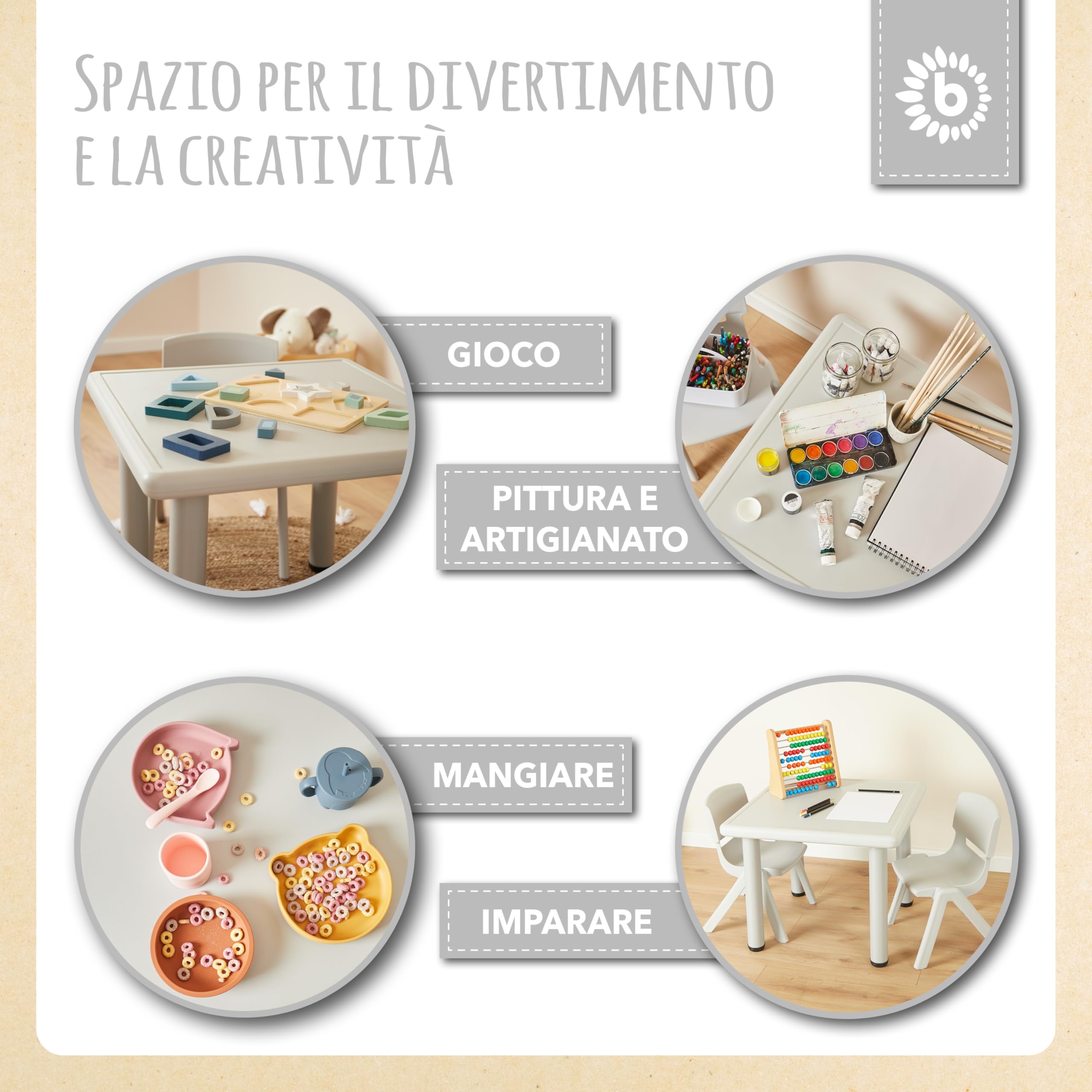 Bieco Tavolo per bambini con 2 sedie impilabile antiribaltamento per interni ed esterni