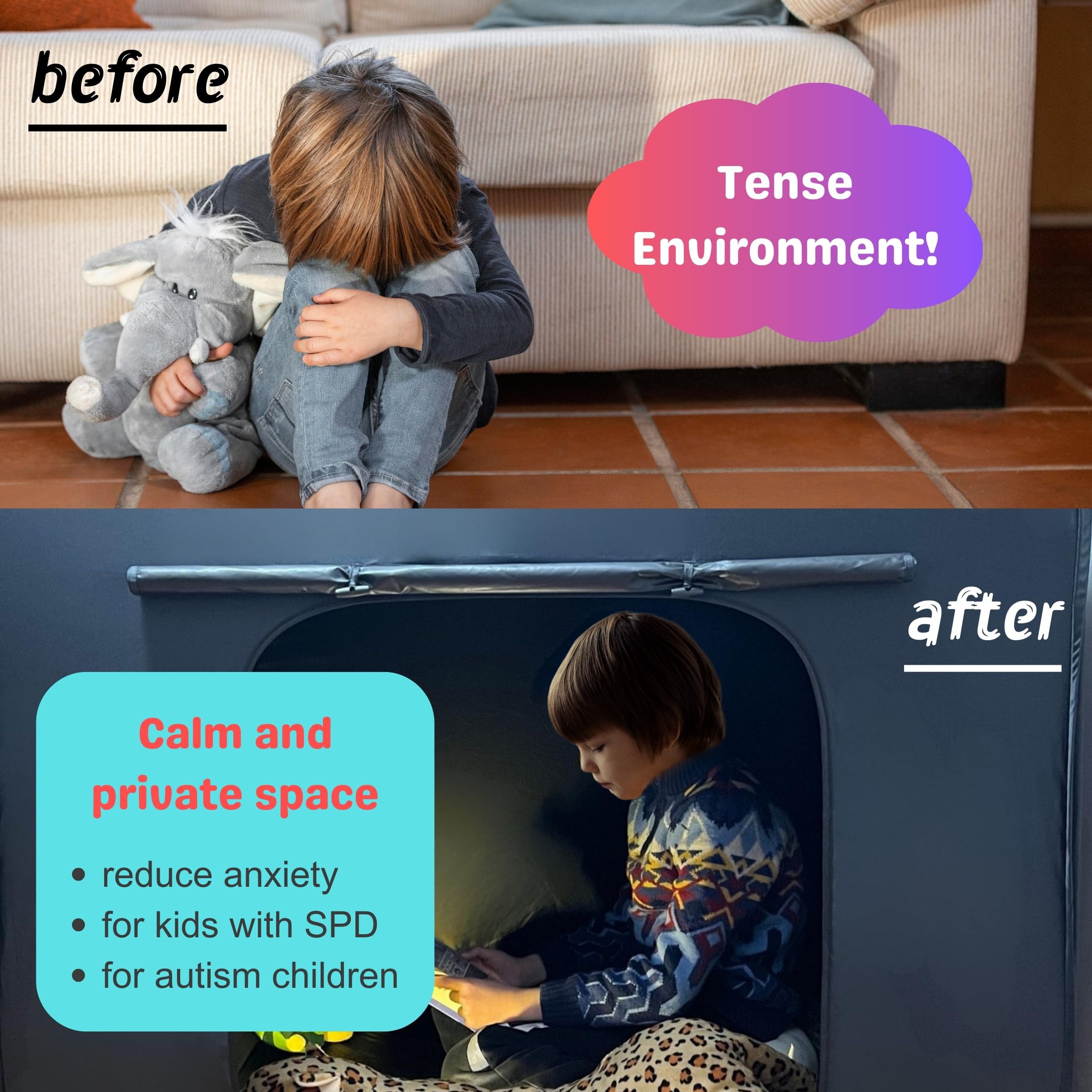 Tienda de campaña sensorial para niños con autismo – Certificación CPC Sensory Calm Corner Ayuda a los niños con TDAH, SPD a relajarse, reducir la ansiedad – Juguetes portátiles para añadir 2