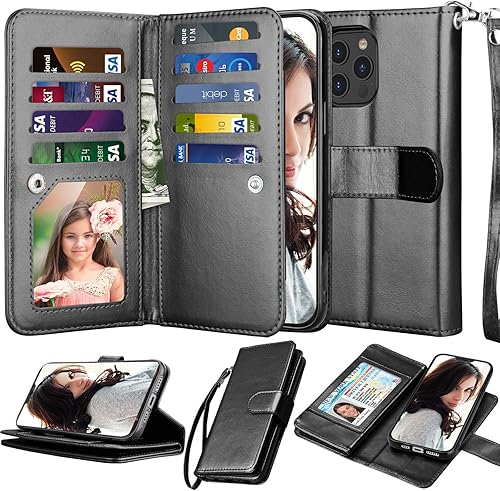 NJJEX Funda compatible con iPhone 12 Pro Max  iPhone 12 Pro Max de 6.7 pulgadas (2020), 9 ranuras para tarjetas tarjetero de piel sintética con tapa