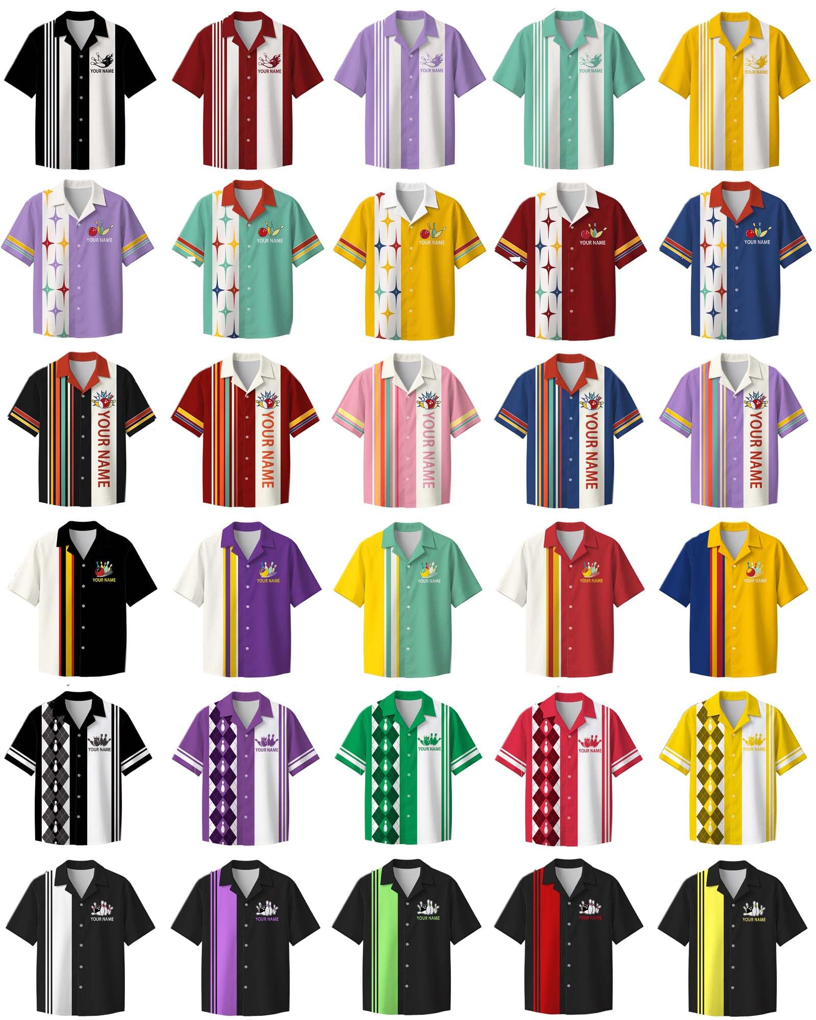Personalisiertes Bowling-Shirt Poloshirt mit Namen Logo f��r Herren Damen individuelle Retro Team Uniform Geschenk, S-4XL